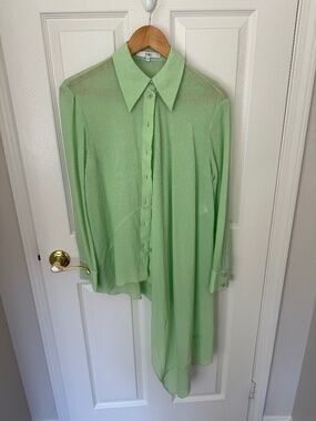 Tibi Airy Gauze Asymmetric Draped Shirt